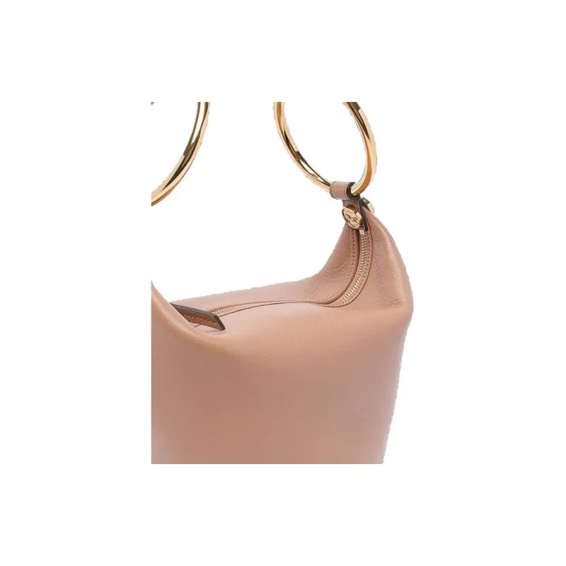 Chloe Cow Leather Shoulder Bag Small Size Women's Nude-5