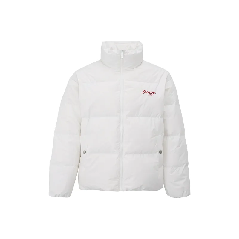 LOVE ME LATER Floral Embroidered Logo Stand Collar Zip Closure Down Jacket Unisex-0