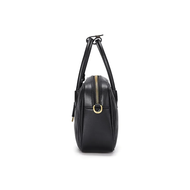 CNOLES Cow Leather Bowling Bag, Handbag Regular Women's Ecru/Black-9