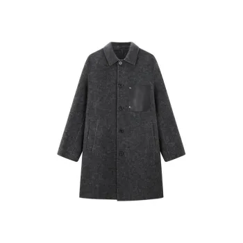 PEACEBIRD MEN Leather Pocket Trench Coat Unisex
