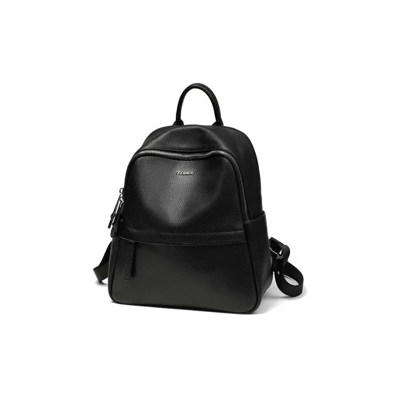 Teenmix Cow Leather Backpack Large Size Women's Black/Apricot-10