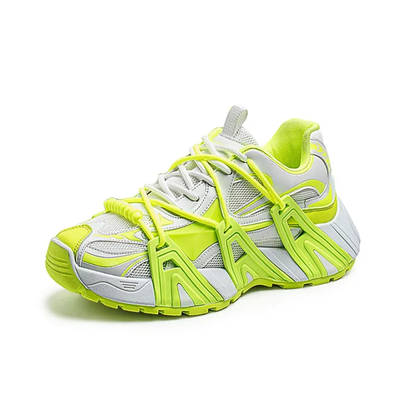 OUGLEMEN Chunky Sneakers Men Low Top Beige Yellow/White Green/Gray Blue-8