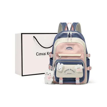 CinvaiKrose Fabric Cute Backpack Travel Laptop Bag Large Size Women's Blue & Pink