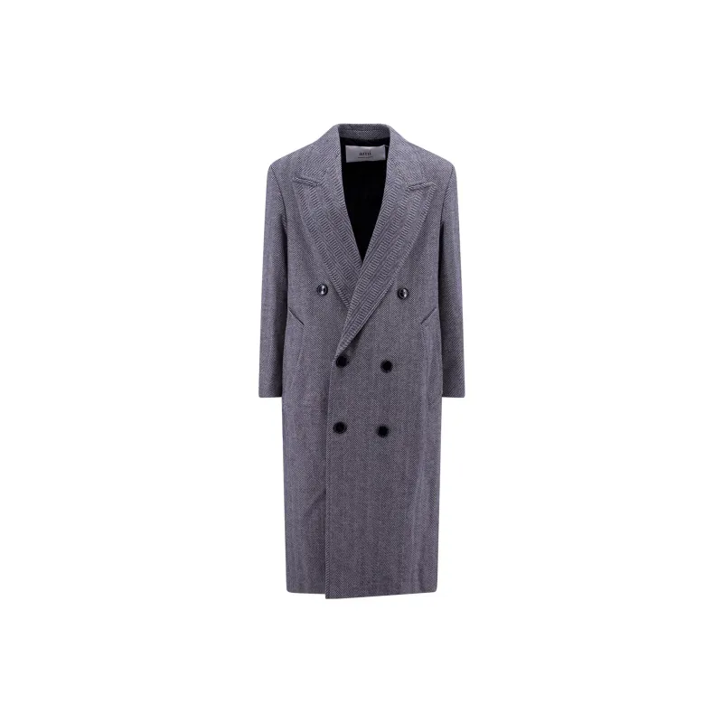 AMIPARIS Herringbone Motif Double Breasted Coat-0