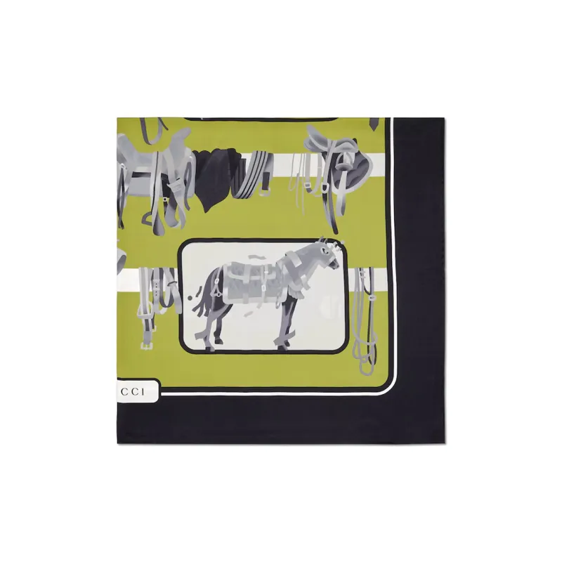 GUCCI Silk Scarves Women's Black/Green-1