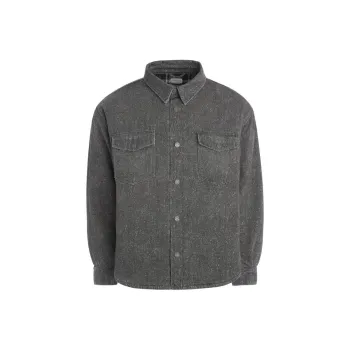 GUESS Printed Denim Shirt Jacket Denim Jacket Men's Gray