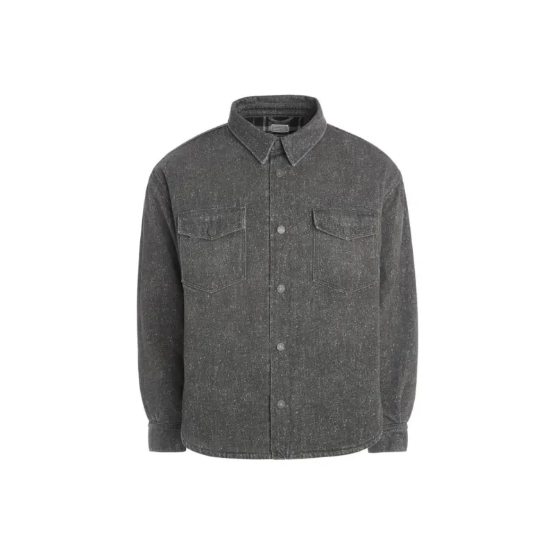 GUESS Printed Denim Shirt Jacket Denim Jacket Men's Gray-0