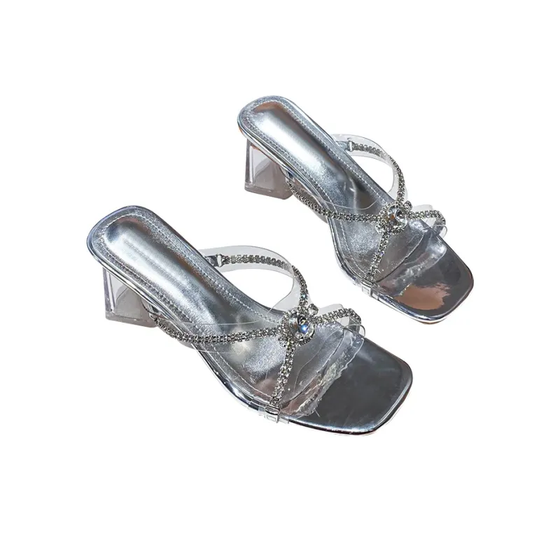 MCKP Rubber Sole Slide Slippers Women's Silver-3