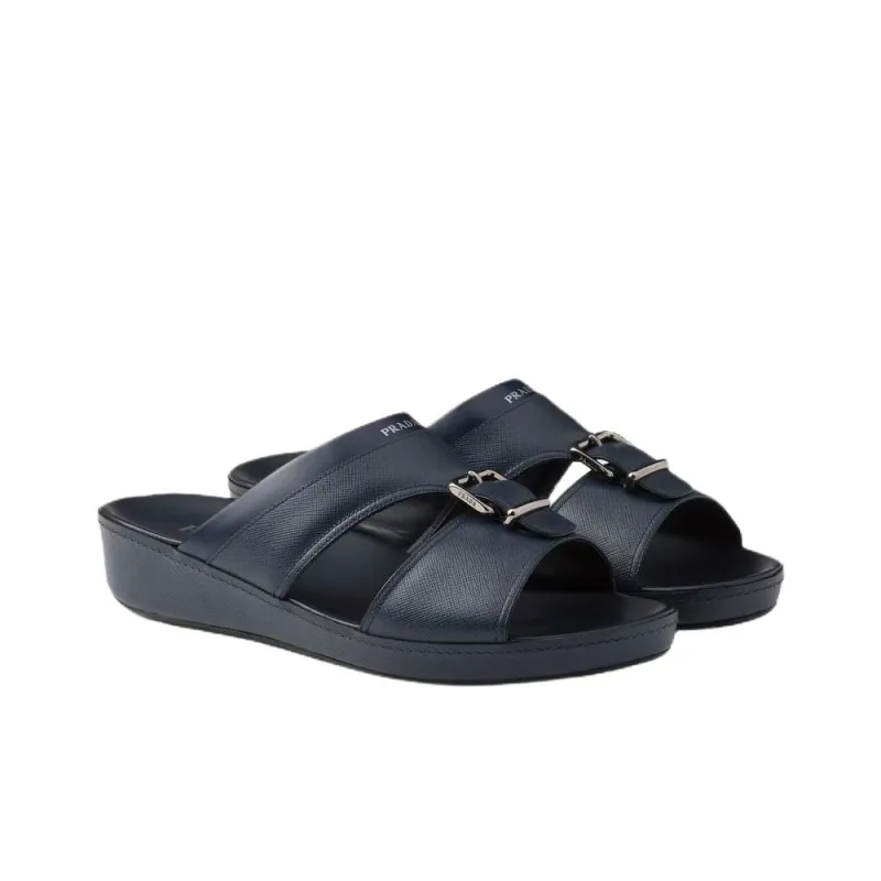 PRADA Saffiano Slide Slippers 3cm Men's Blue-2