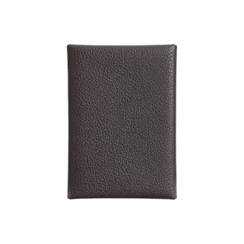 HERMES Calvi Duo Barenia Faubourg Calfskin Card Holder Women's 46 Ebene Ebony