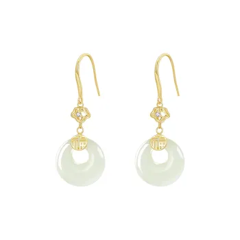 MCK Earrings Pale Greenish White Jade Women's