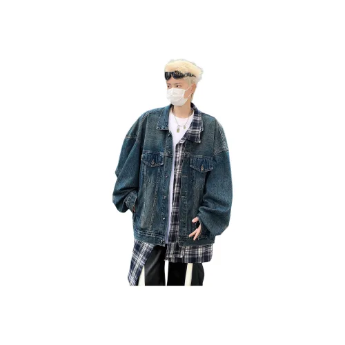 FONDLOOK Denim Jackets Unisex Blue