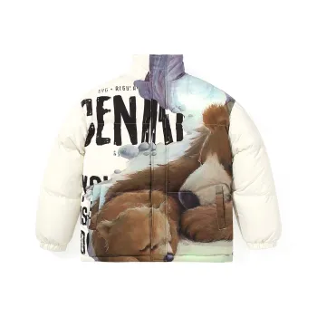 GENANX Letter Stand Collar Loose Fit Puffer Jacket Unisex