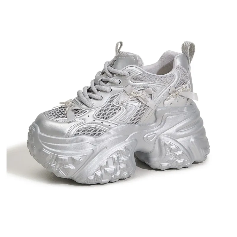 Milan Love Song Breathable Lightweight Height Increasing Low Top Chunky Sneakers Women's Solid Color-7