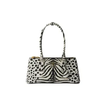 PRADA Saffiano Calfskin Crossbody Bag, Shoulder Bag Medium Size Women's Black & White