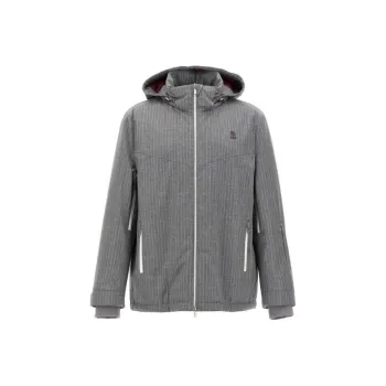 Brunello Cucinelli Pinstriped Hooded Bomber Jacket
