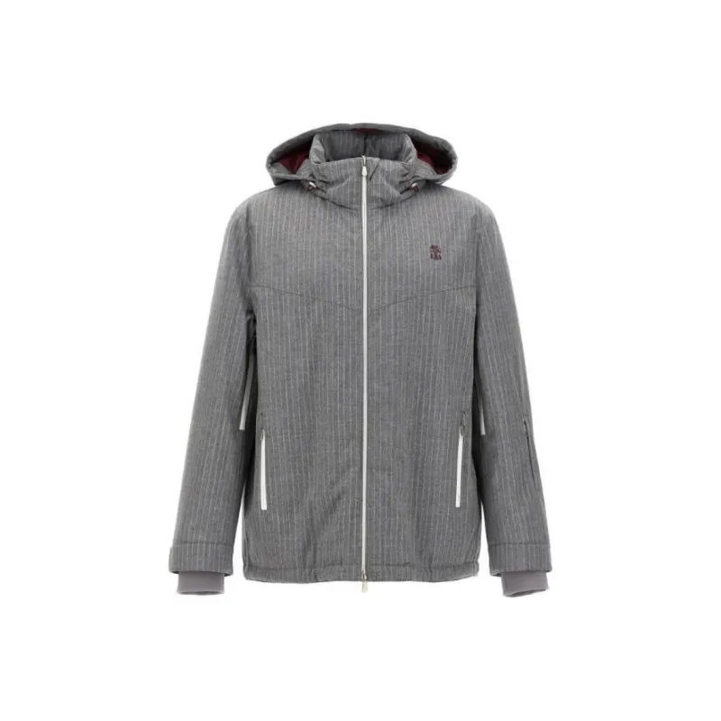 Brunello Cucinelli Pinstriped Hooded Bomber Jacket-0