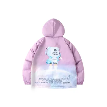LAMLICKA Cartoon Hooded Loose Fit Thickened Puffer Jacket Unisex Purple