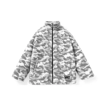 GENANX Letter Stand Collar Loose Fit Puffer Jacket Unisex Gray/Apricot Gray
