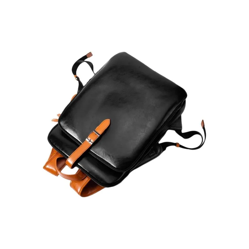 VIHUS Top Grain Cow Leather Backpack And Laptop Bag Men's Black-1