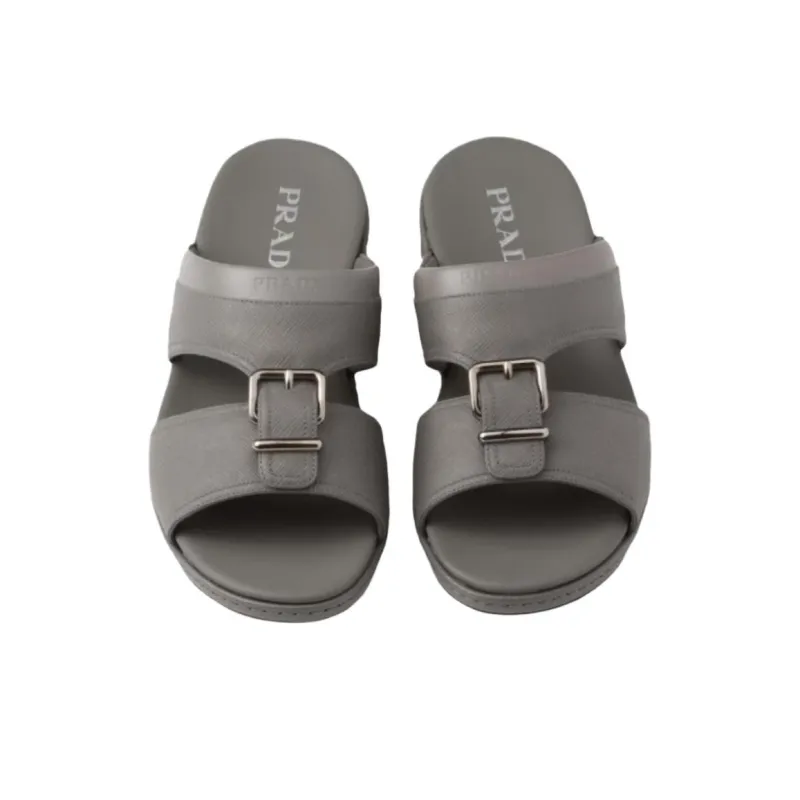 PRADA Saffiano Slide Slippers 3cm Men's Gray-5