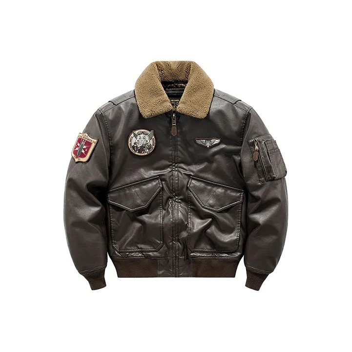 VIP Detachable Fur Collar Biker Leather Jacket With Thickened Warm Puffer Jacket Men's-8