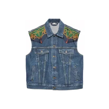 GUCCI Silk Scarf Panelled Denim Vest