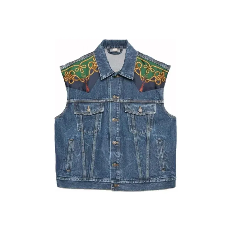 GUCCI Silk Scarf Panelled Denim Vest-0
