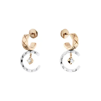 CHANEL 18K Gold Earrings Unisex Beige