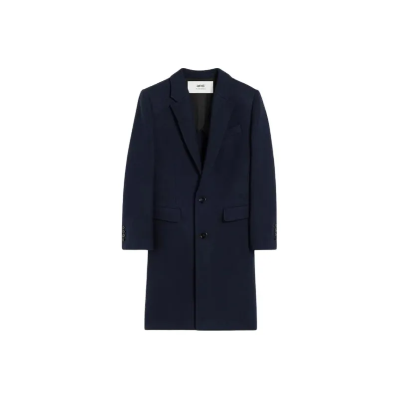Ami Paris Single Breasted Straight Hem Coat-0