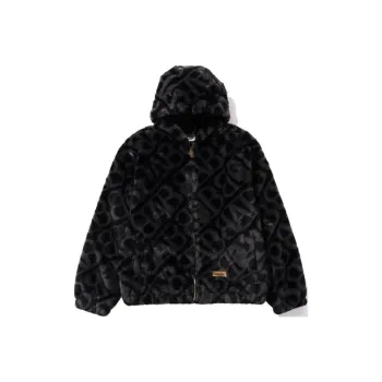 A BATHING APE Sport Monogram Fake Fur Hoodie Jacket