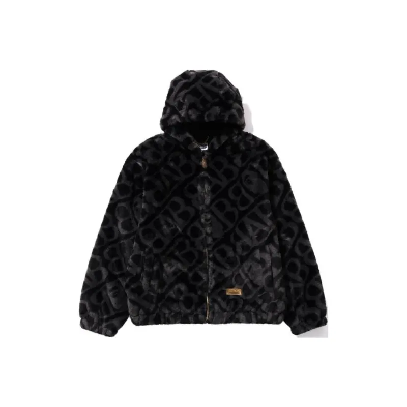 Bape Sport Monogram Fake Fur Hoodie Jacket-0