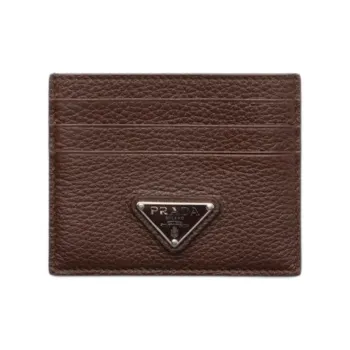 PRADA Vitello Dino Cow Leather Card Holder Men's Brown