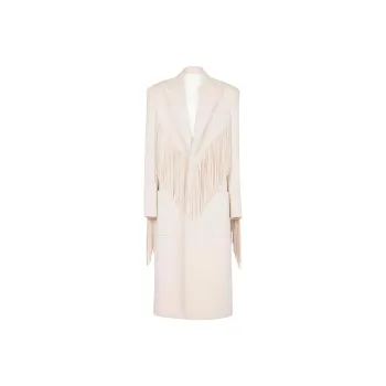 BALMAIN Single breasted Fringed Maxi Coat