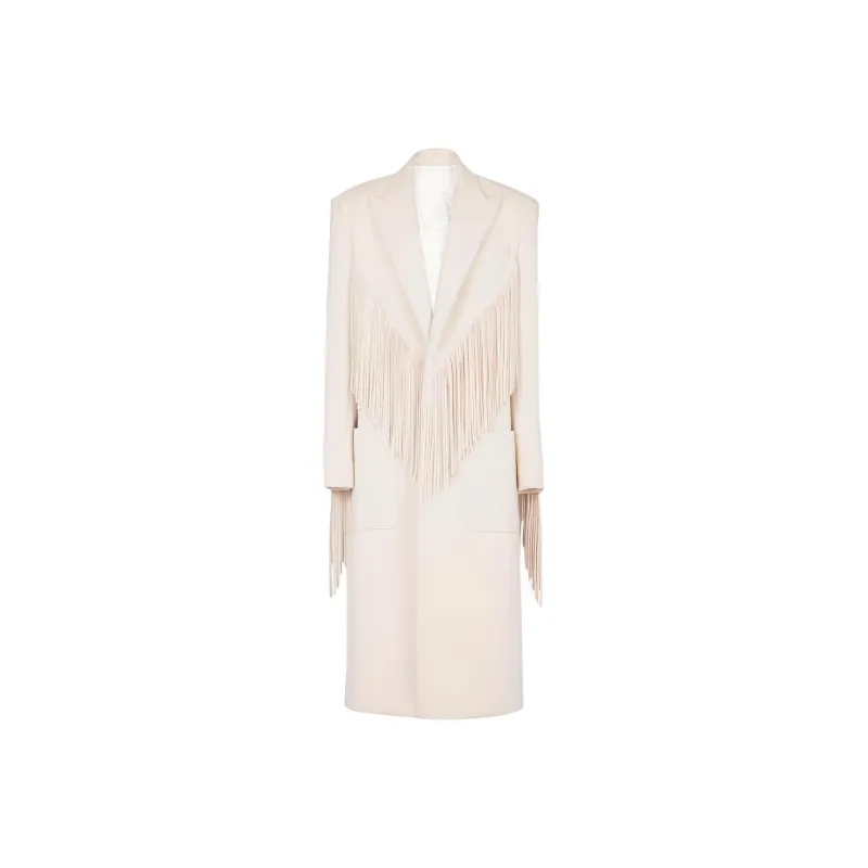 BALMAIN Single breasted Fringed Maxi Coat-0