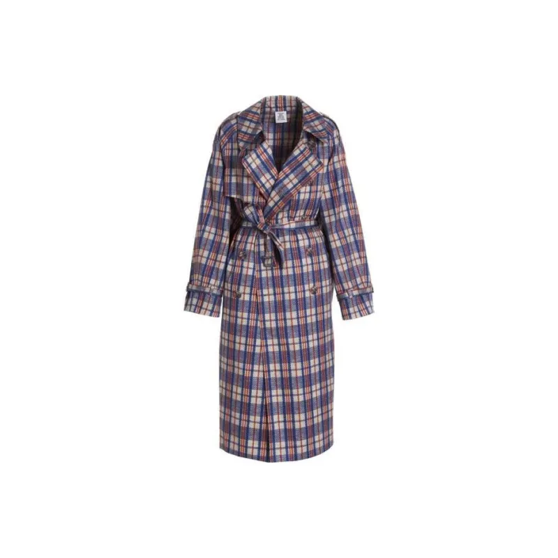 Vetements Check Printed Double Breast Trench Coat-0