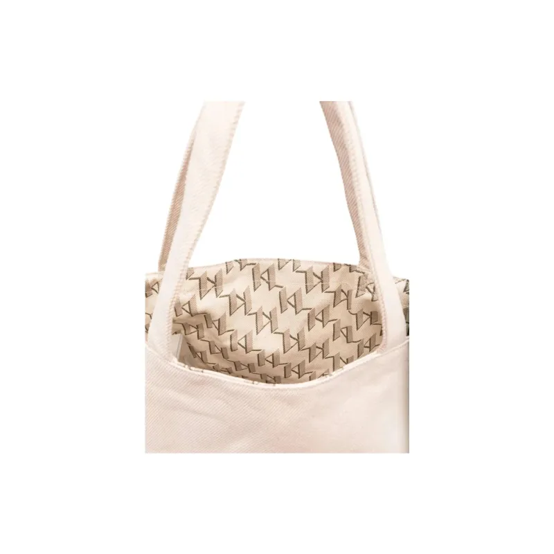 KARL LAGERFELD Cotton Tote Bag, Shopping Bag, Handbag, Shoulder Bag Women's Beige-4
