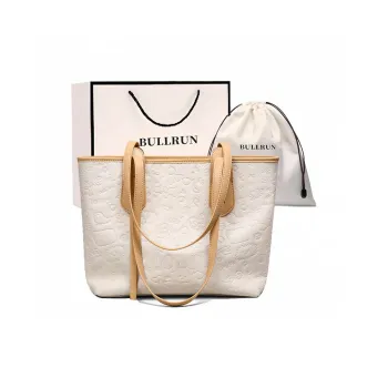 Bullrun Synthetic Leather Tote Bag, Shoulder Bag Regular Women's Ecru