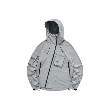 VIP Multi Pocket Solid Color Zip Closure Hooded Sun Protection Clothing Unisex Gray