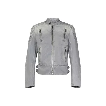 BALMAIN Zip Up Biker Denim Jacket
