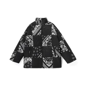 XXGOGO Cartoon Letter Stand Collar Loose Fit Puffer Jacket Unisex