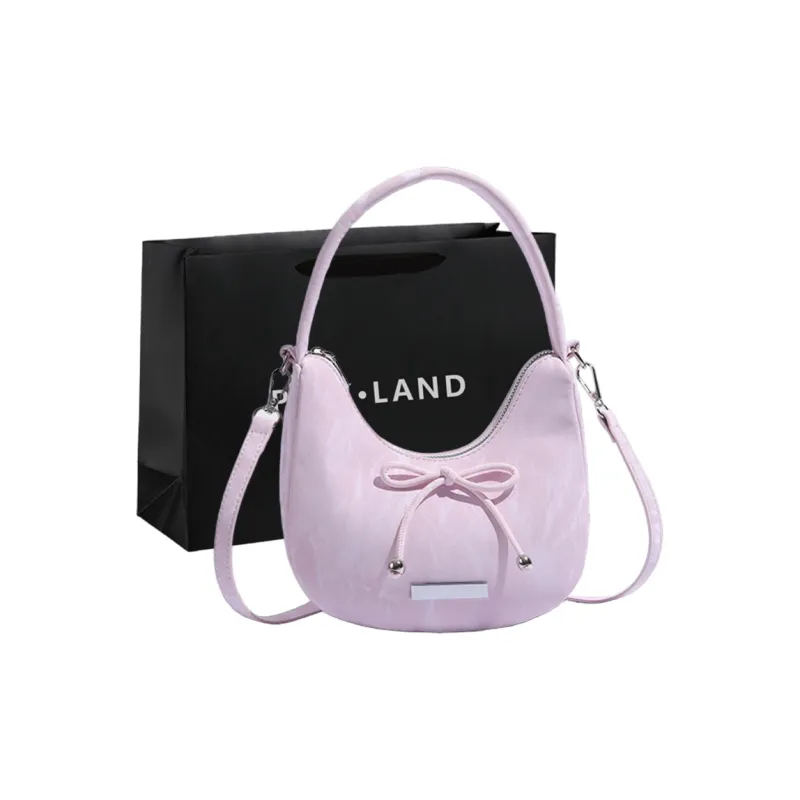 PINK·LAND PU Shoulder Bag, Crossbody Bag, Handbag Medium Size Women's Ecru/Pink-2