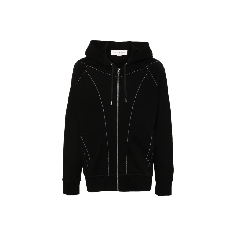 Alexander McQueen Contrast Stitched Zipped Hooded Jacket-0