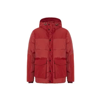 RARE FW22 Solid Color Hooded Long Down Jacket Men's Red