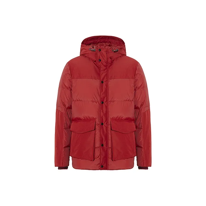 RARE FW22 Solid Color Hooded Long Down Jacket Men's Red-0