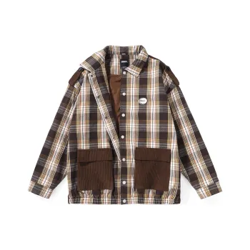 GENANX Striped Checker Lapel Loose Fit Puffer Jacket Unisex