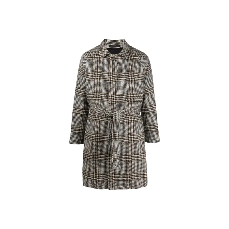 Tagliatore Check print Tie waist Single breasted Coat-0