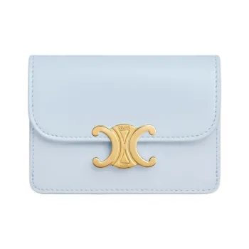 CELINE Triomphe Cow Leather Card Holder Women's Light Blue