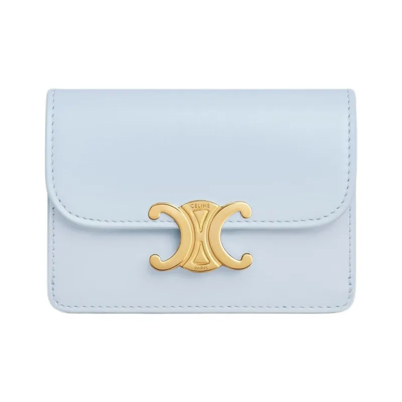 CELINE Triomphe Cow Leather Card Holder Women's Light Blue-0