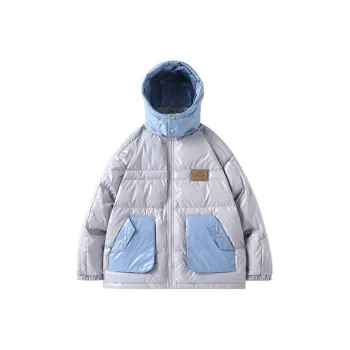 LAMLICKA Solid Color Hooded Loose Fit Thickened Down Jacket Unisex Gray